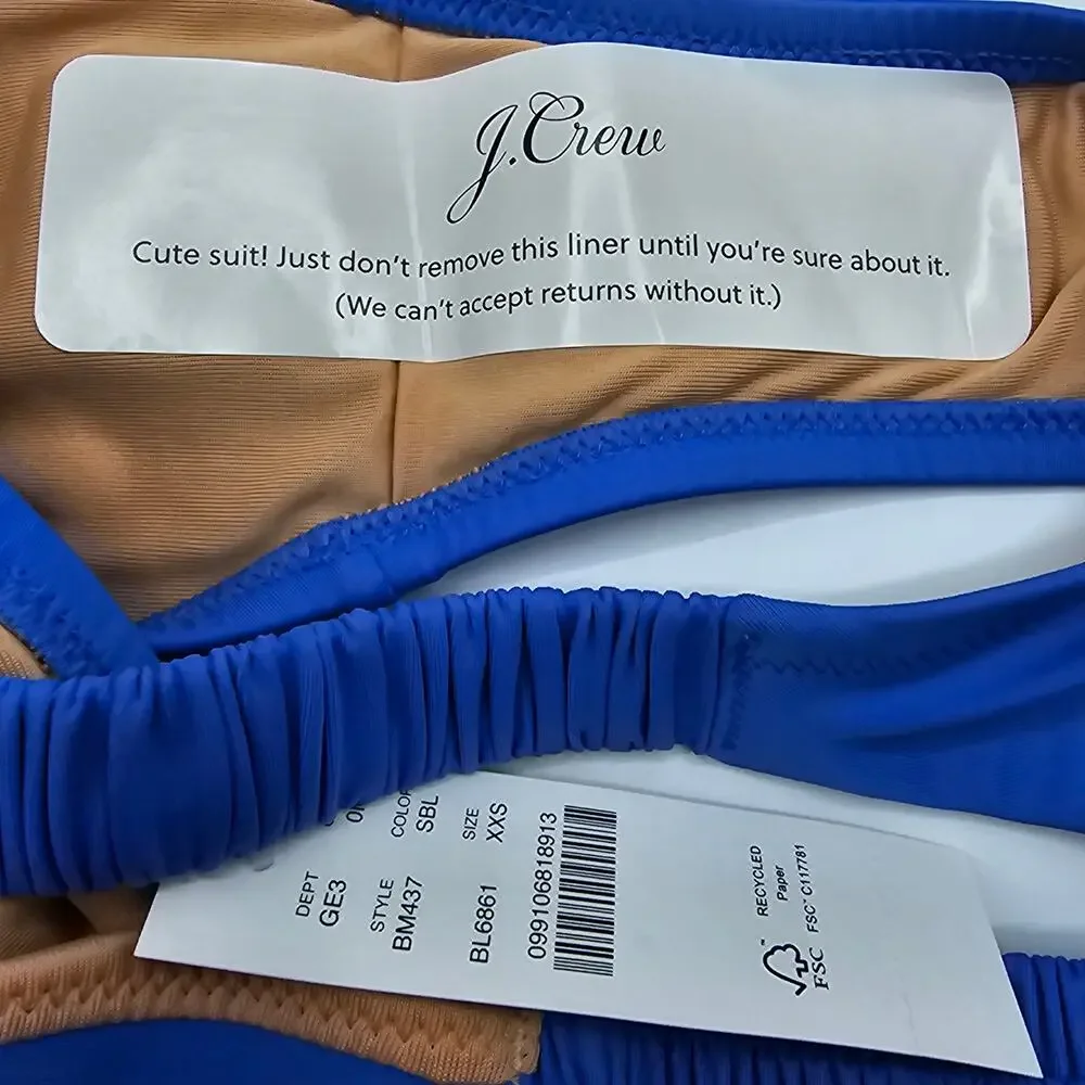 J. Crew Womans size XXS Scrunchie Strap Full Coverage Bikini Bottom Blue NEW